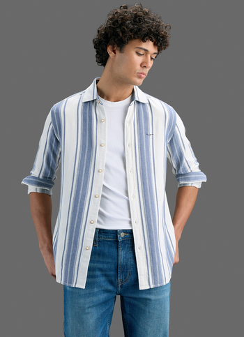 Men Blue Striped Shirt