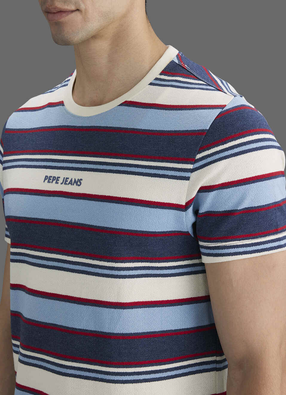 Men Navy Striped Slim Fit Short Sleeve T-shirt, , large image number 1