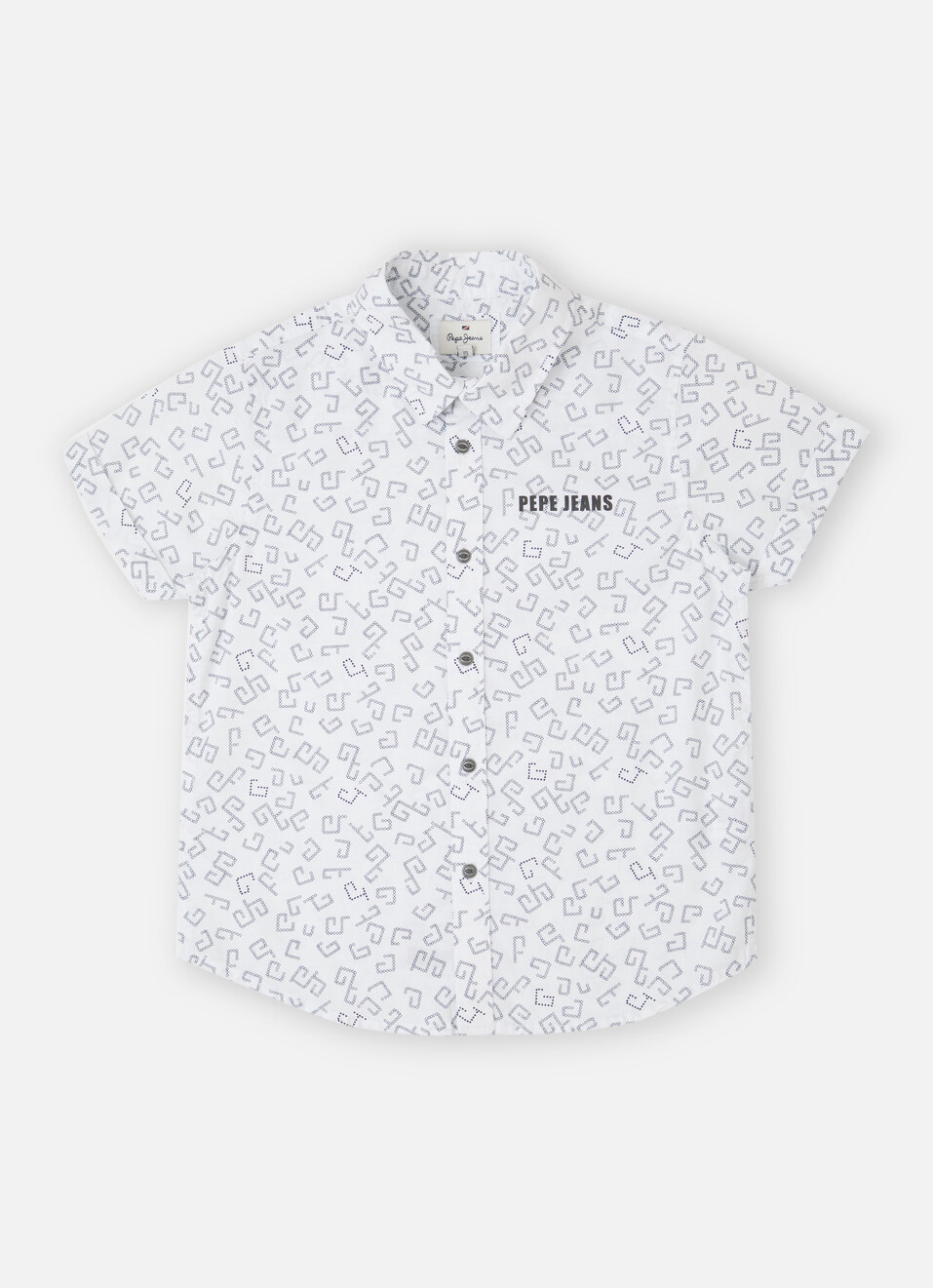 Boys White Geometrical Print Short Sleeve Shirt, , large image number 0