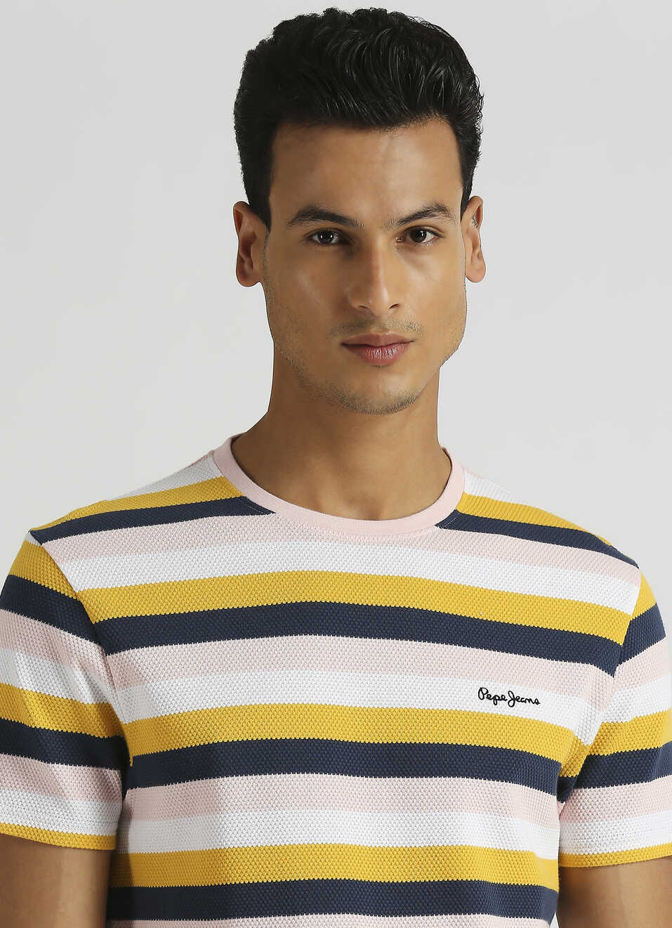 Pink Popcorn Striper Yarn-dyed Trendy Short Sleeve T-shirt, , large image number 4