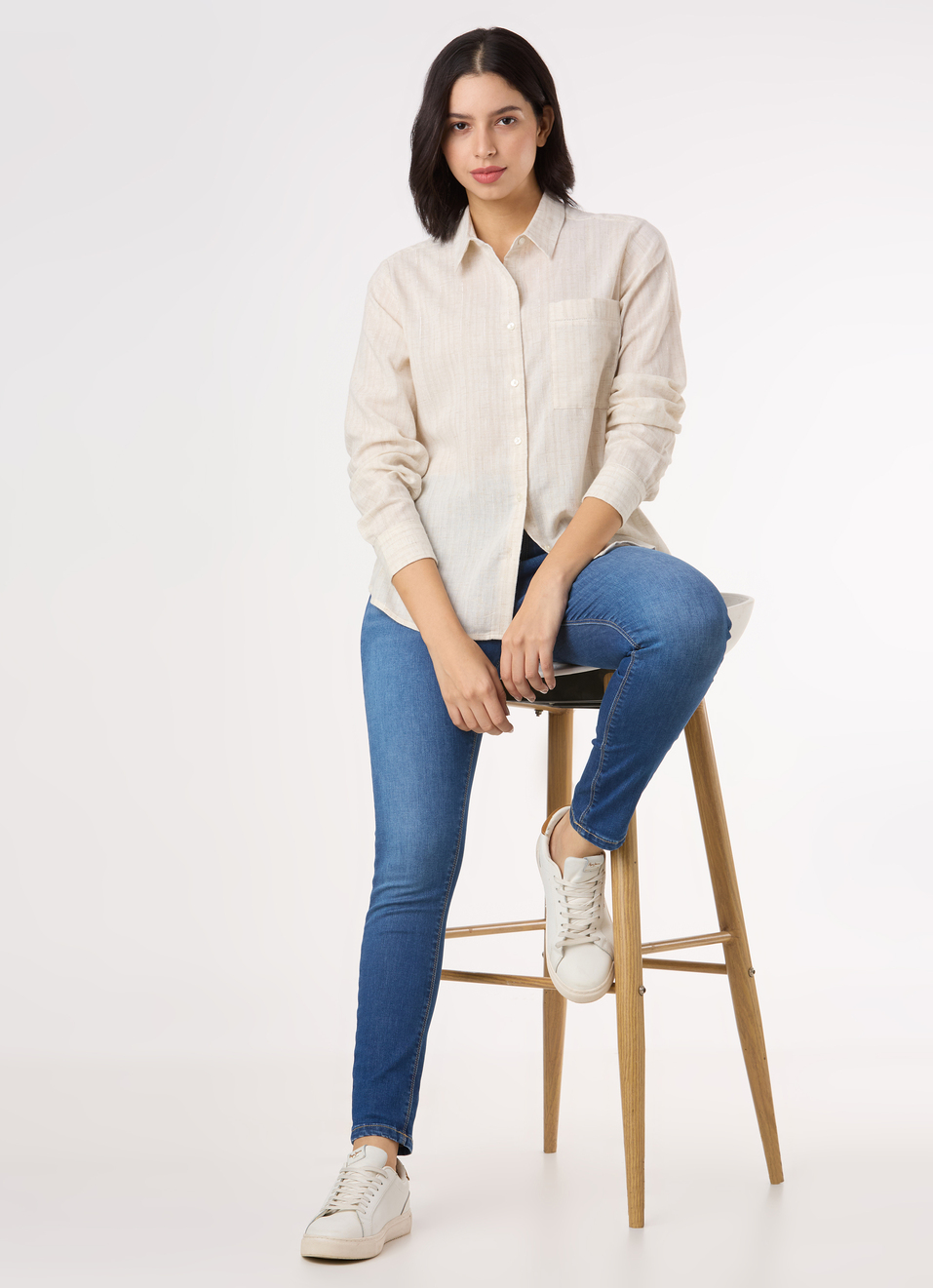 Women Beige Textured Regular Fit Shirt, , large image number 5