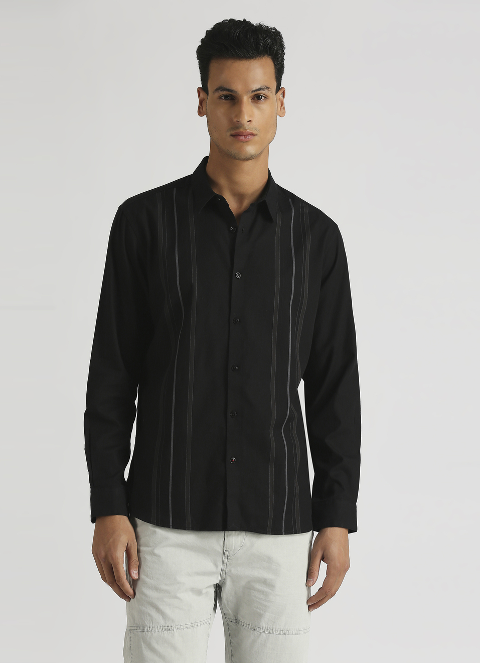 Black Stripes Yarn Dyed Premium Long Sleeve Shirt, , large image number 1