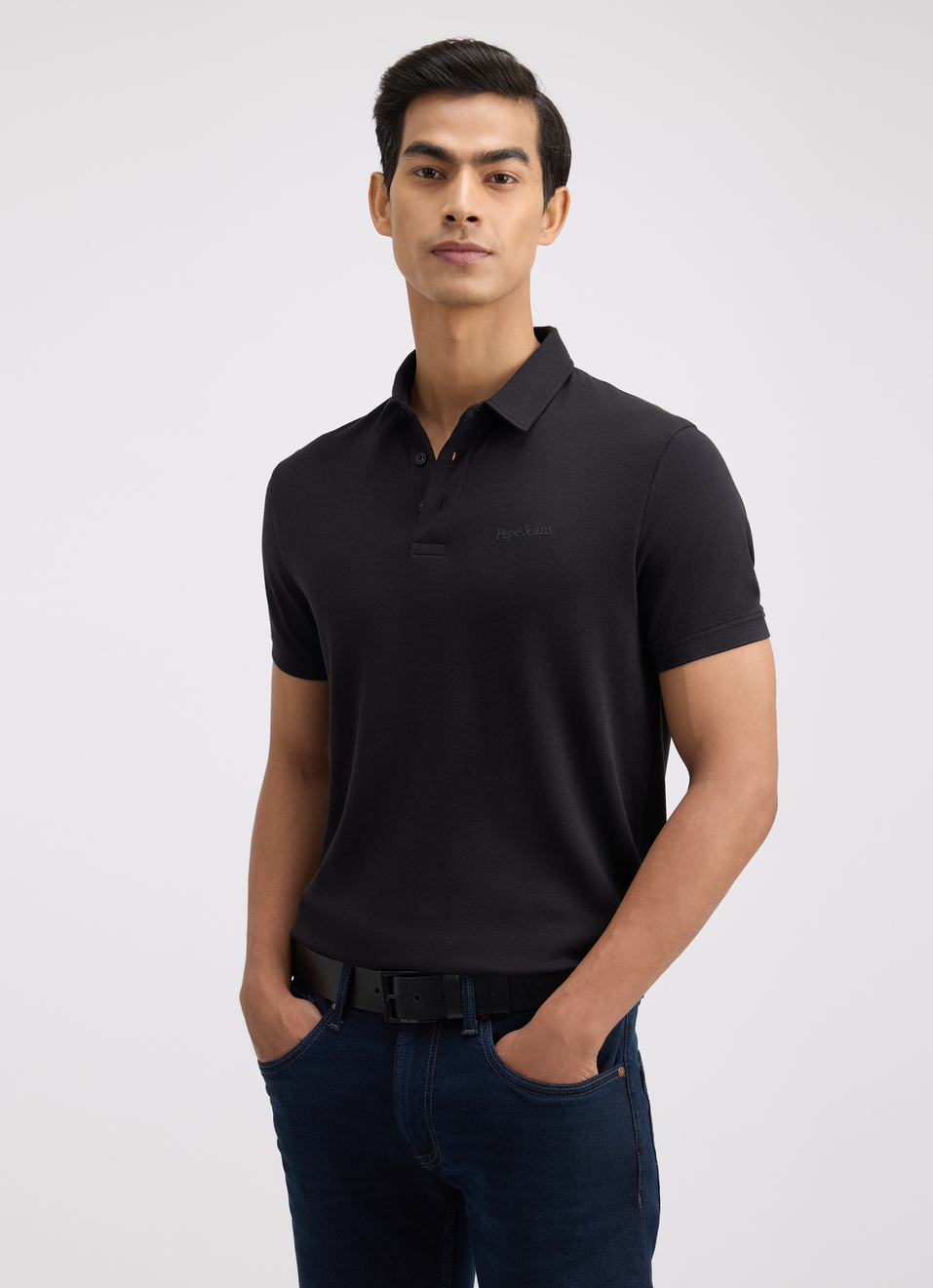 Men Black Solid Embroidery Logo Polo, , large image number 0