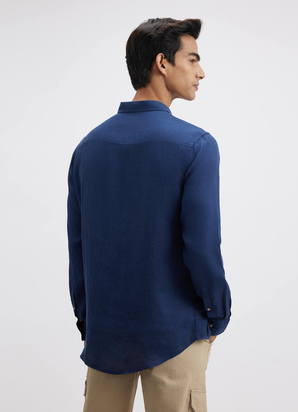 Men Blue Pure Linen Full Sleeve Shirt, , large image number 2