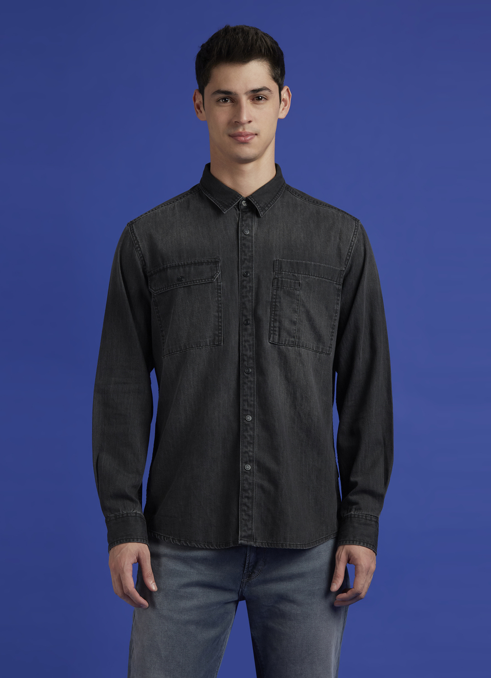 Black Full Sleeve Denim Shirt, , large image number 1