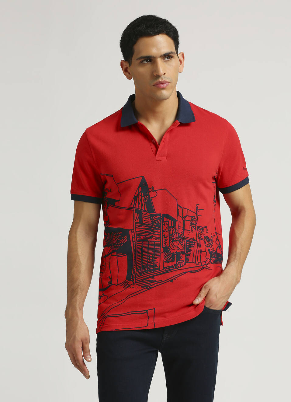 White Placed Print Trendy Pique Short Sleeve Polo, , large image number 1