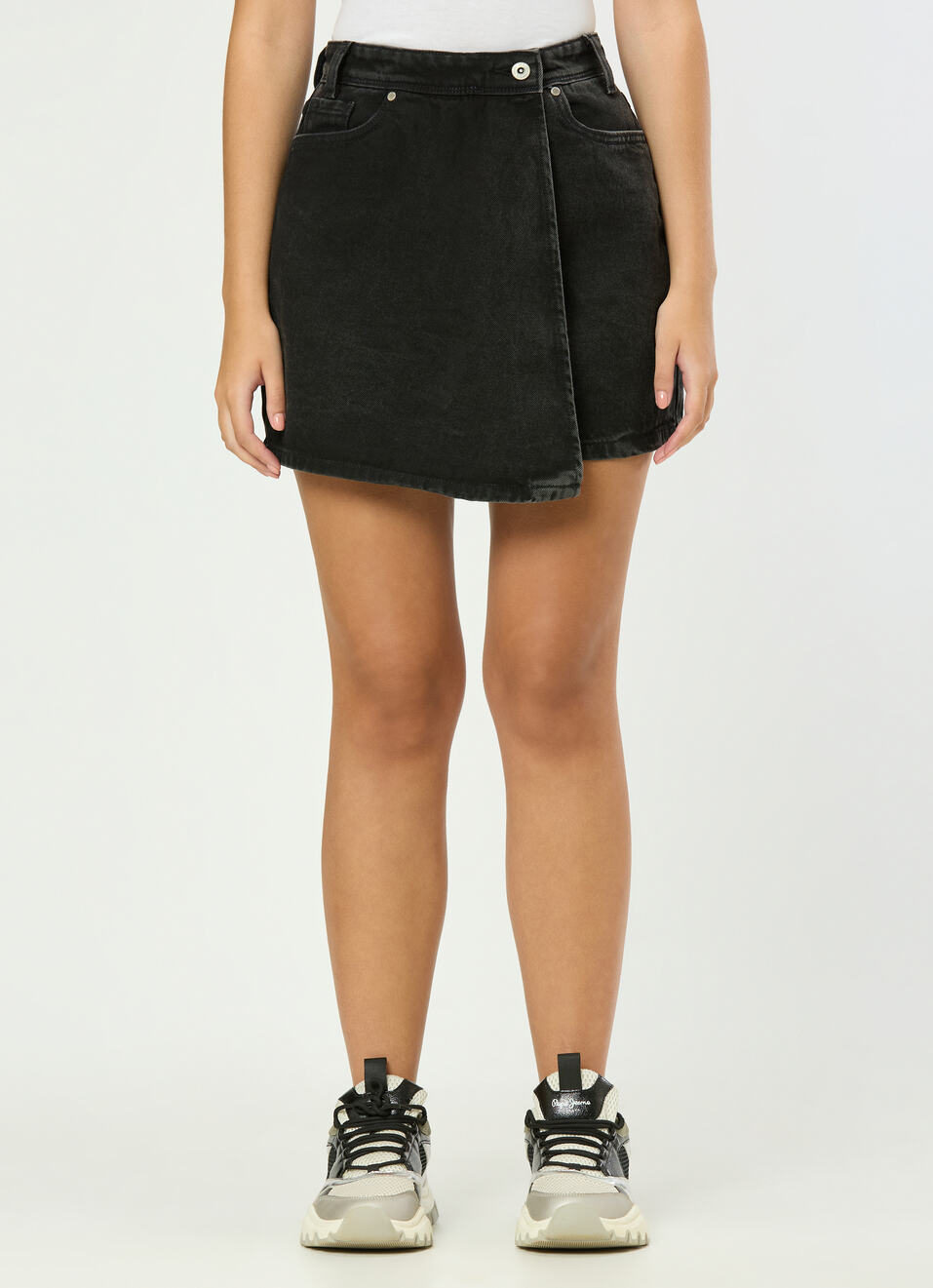 Women Black High Rise Denim Skorts, , large image number 1