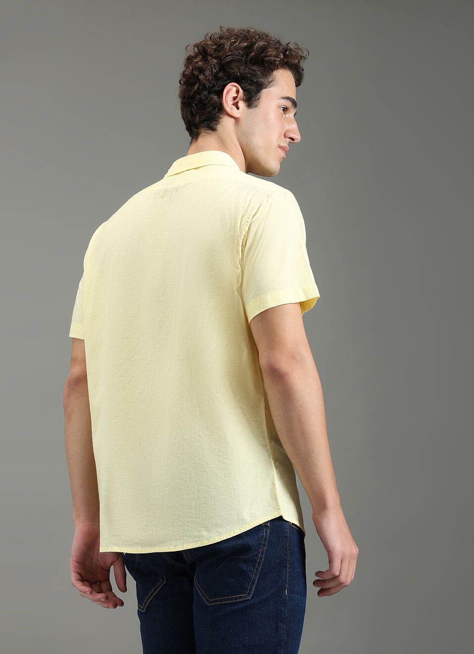 Men Yellow Solid Short Sleeve Shirt, , large image number 6