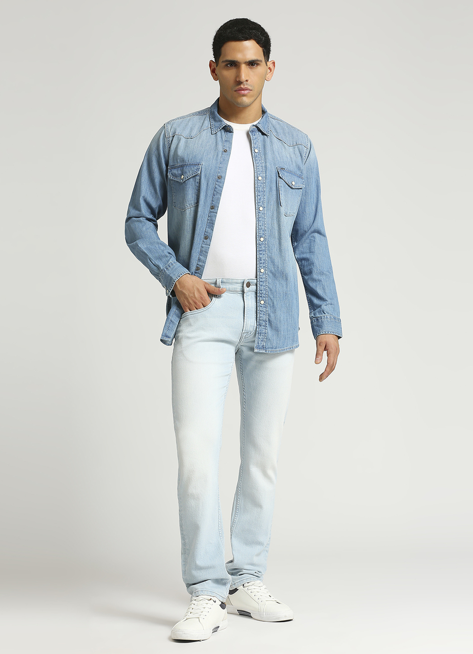 Vapour Light Blue Mid Rise Slim Fit Jeans, , large image number 1