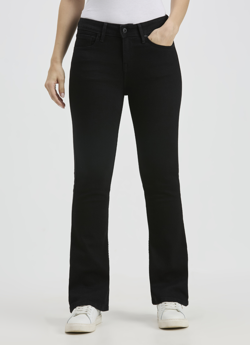Women Black Flared Fit High Rise Jeans , , large image number 1