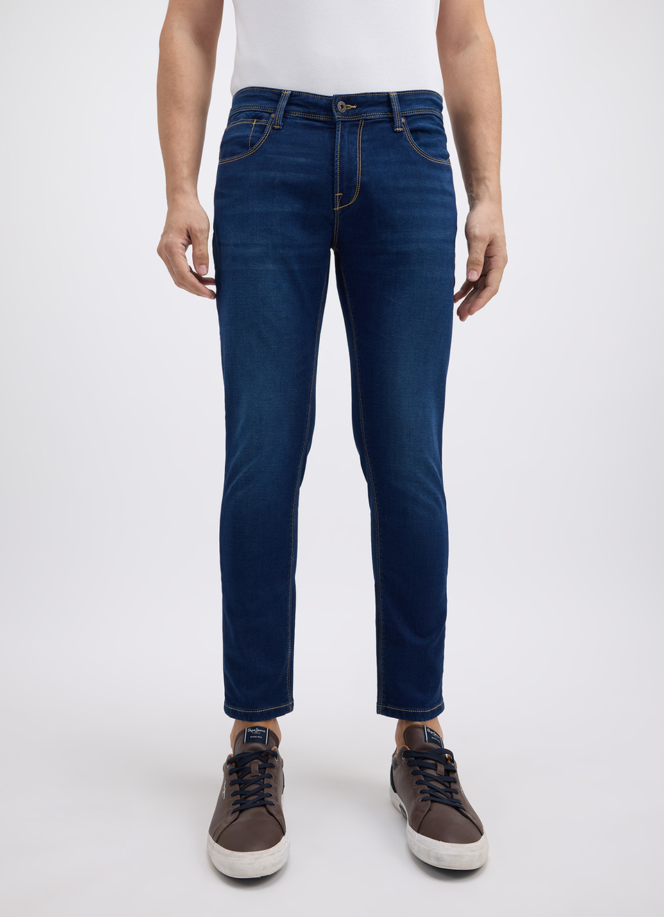 Men Blue Mid Rise Skinny Ankle Length Structured Jeans, , large image number 6