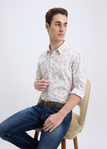 Men Beige Floral Print Full Sleeve Shirt