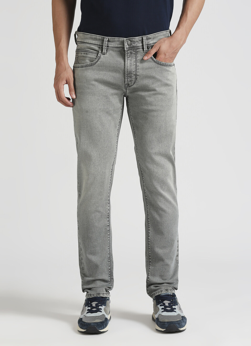 Vapour Grey Low Rise Tapered Gymindigo Jeans, , large image number 2