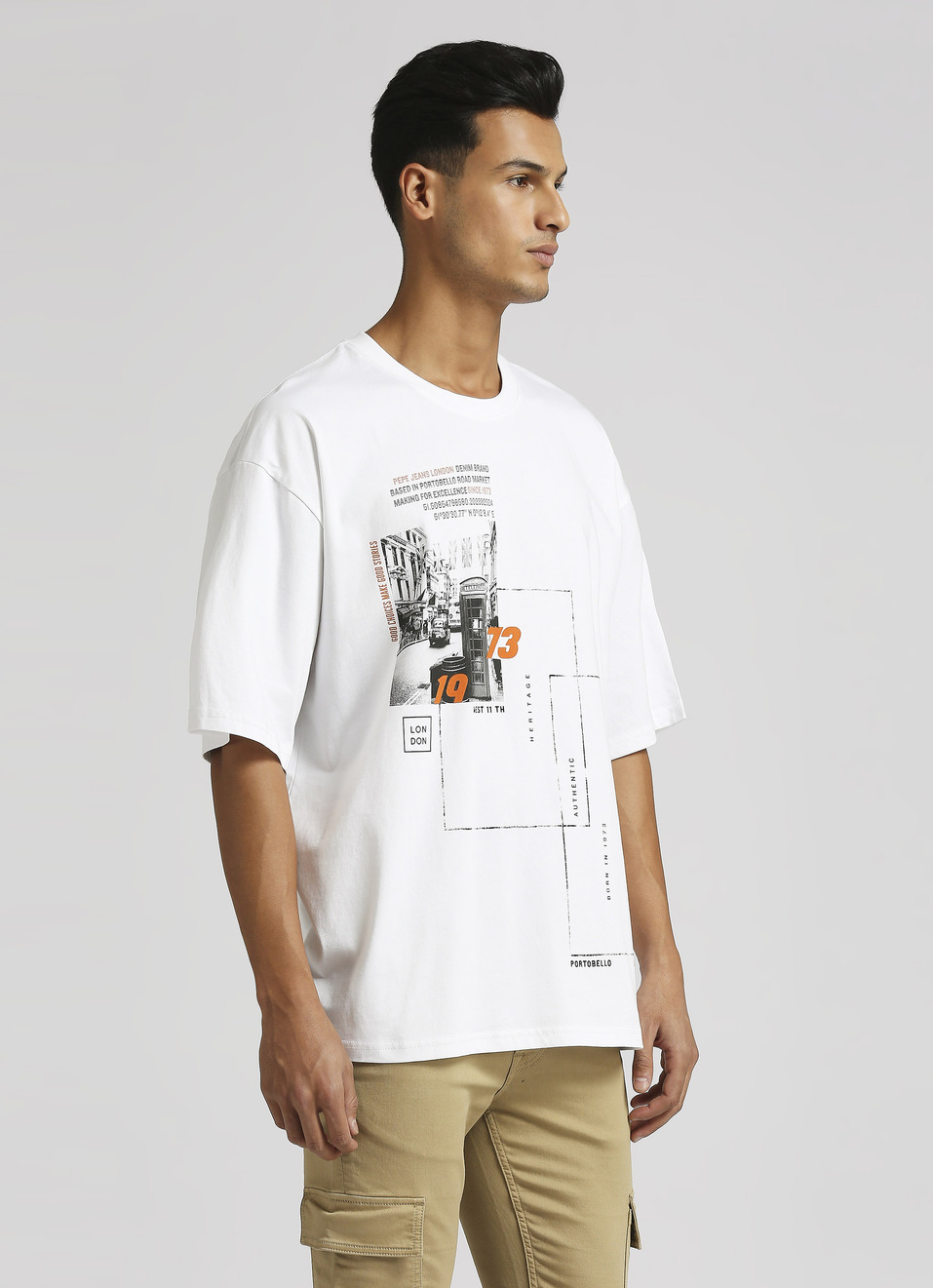 White Oversized Photographic Print Short Sleeve T-shirt, , large image number 3