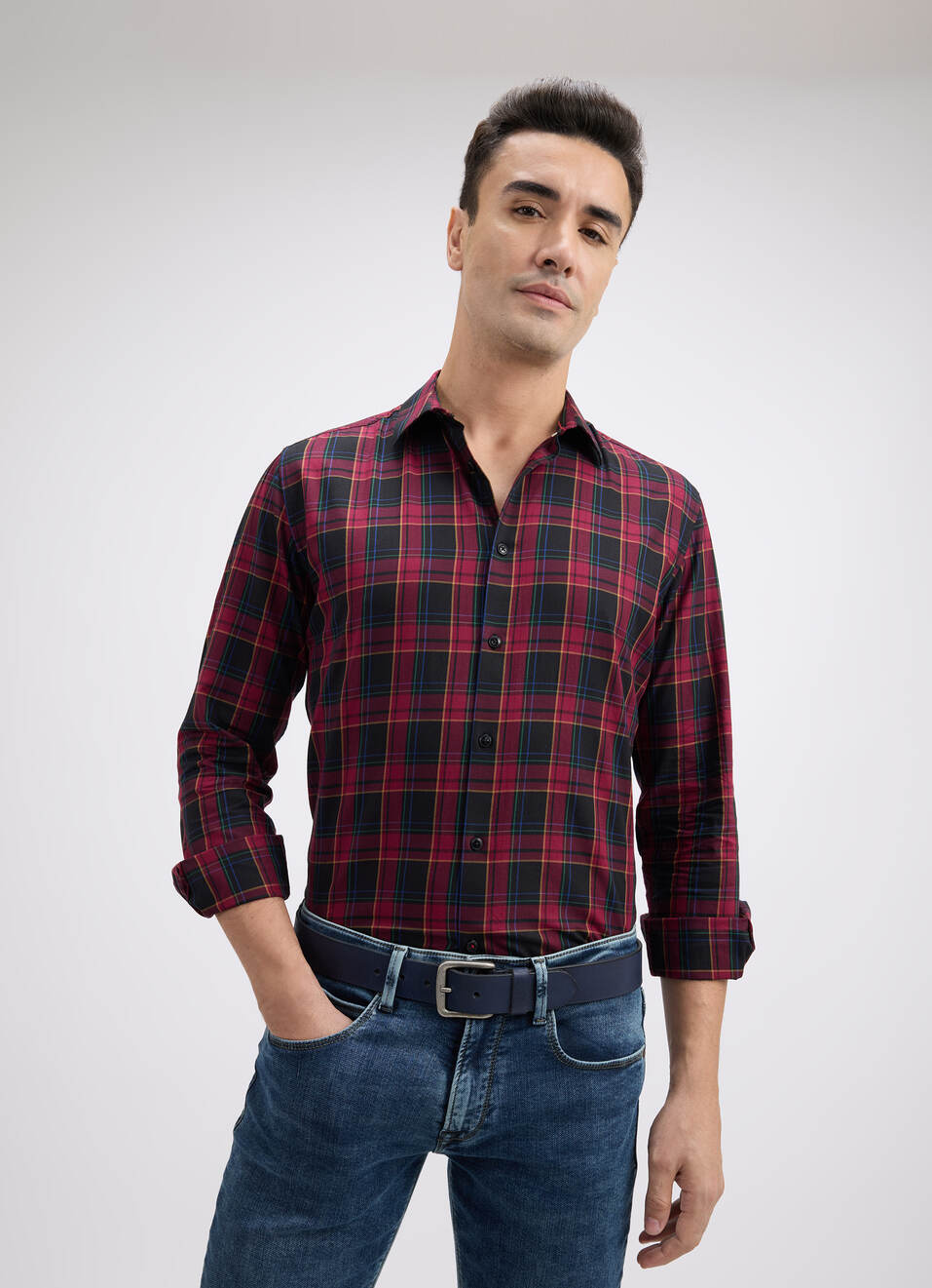 Men Wine Stripe Full Sleeve Shirt, , large image number 0