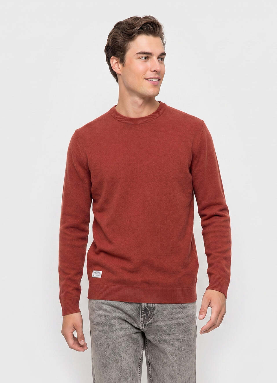 Men Orange Solid Regular Fit Crew Neck Sweater, , large image number 1