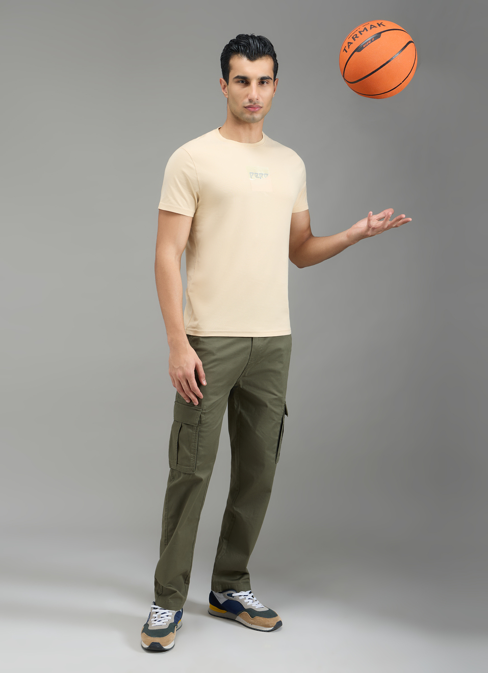 Men Beige Typographic Print Slim Fit T-shirt, , large image number 6