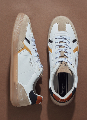 Men White Colorblock Lace Up Sneakers