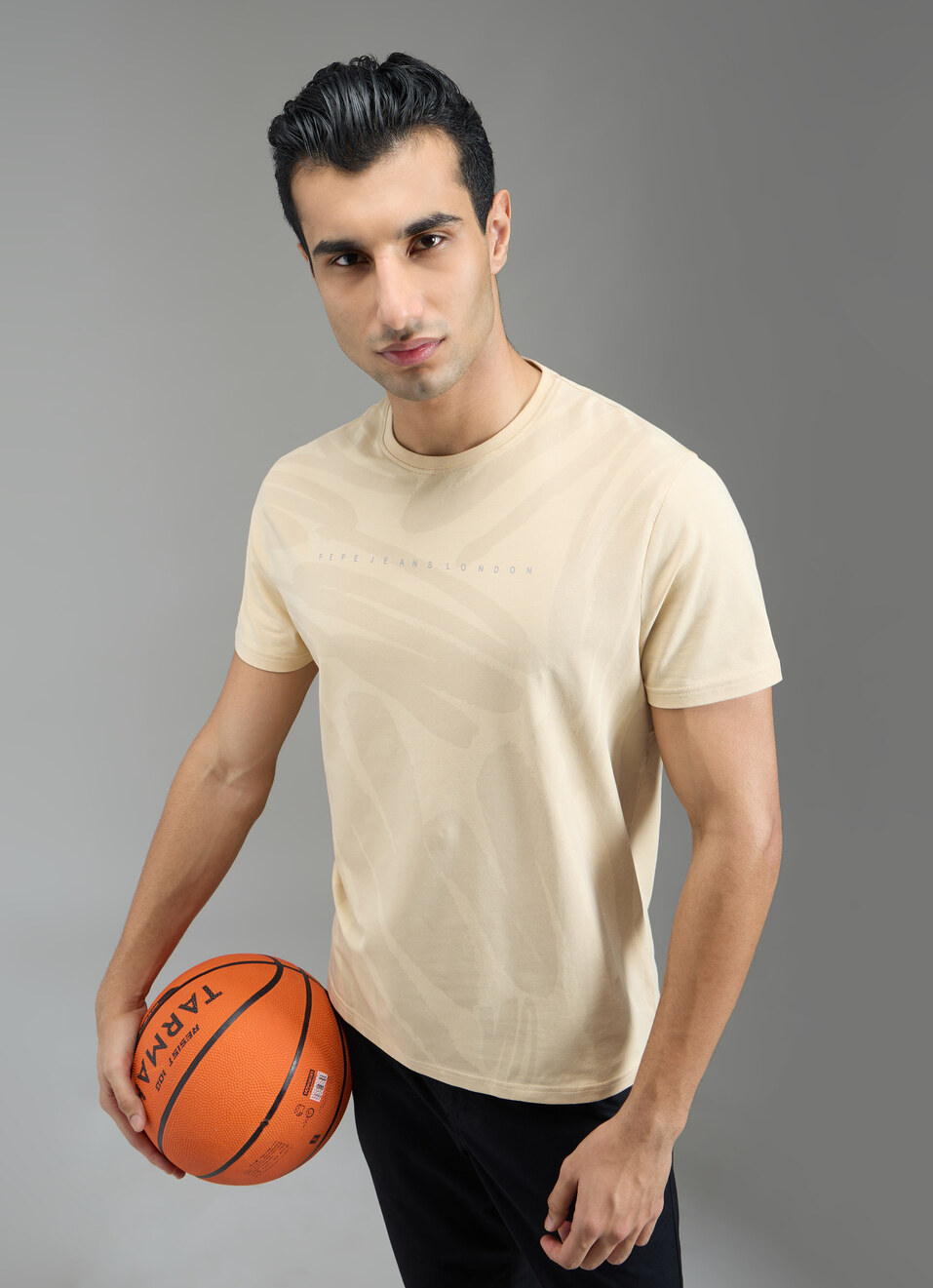 Men Beige Abstract Print Slim Fit T-shirt, , large image number 0
