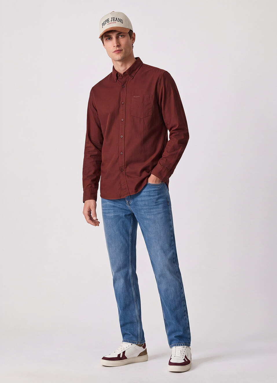 Men Rust Solid Button-down Collar Oxford Shirt, , large image number 5