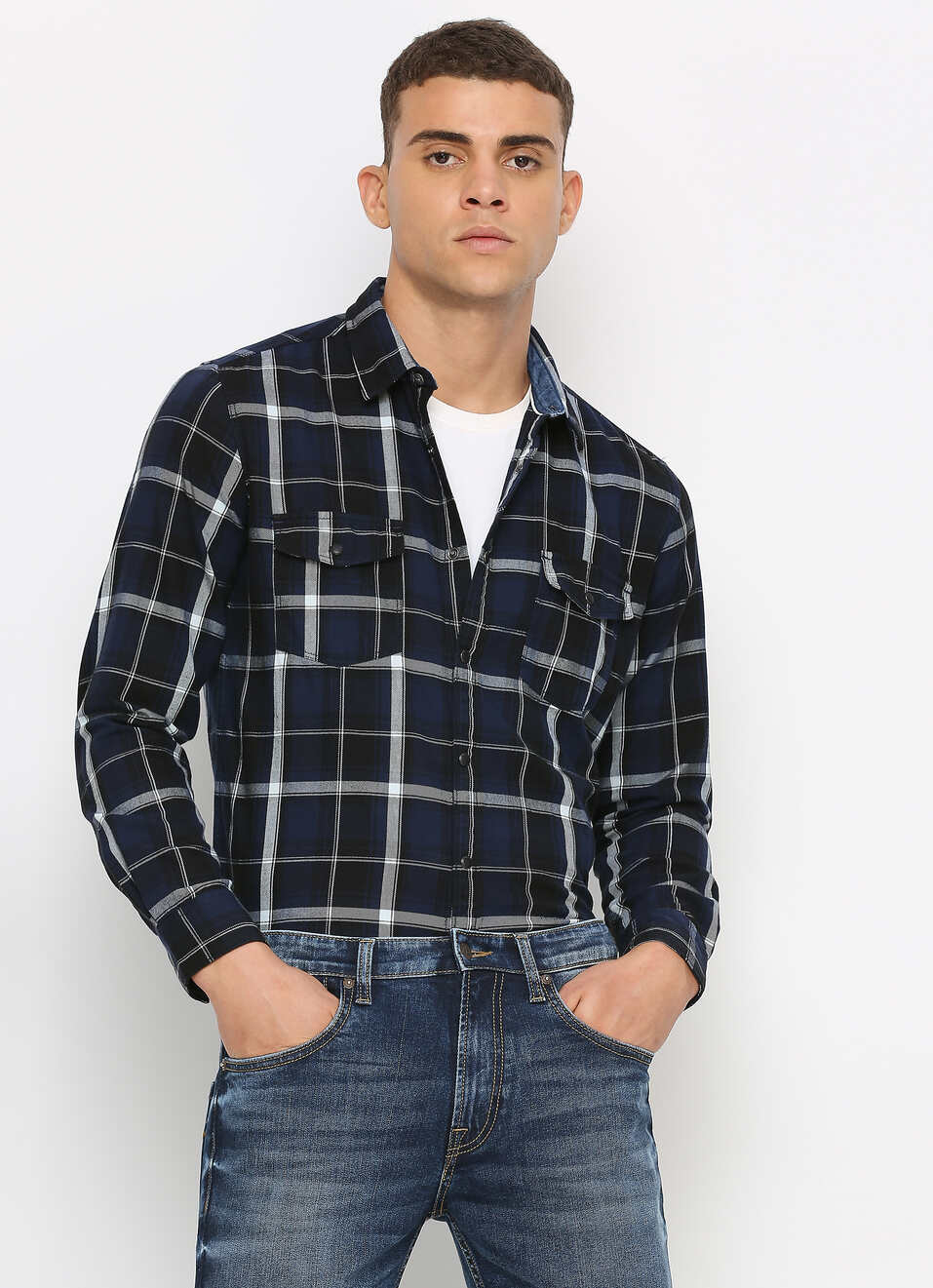 Indigo Checks Long Sleeve Shirt, , large image number 0