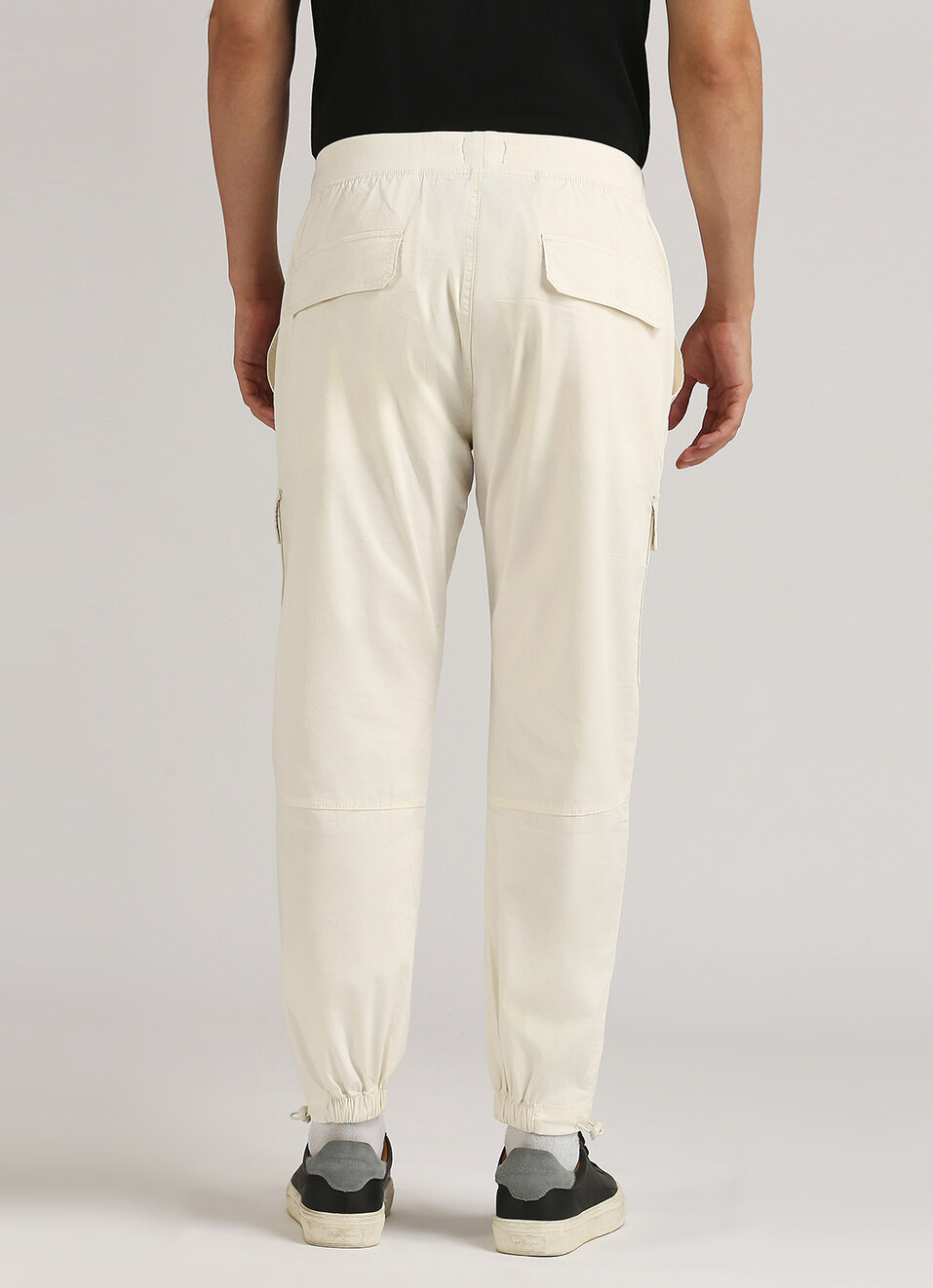 Off White Solid Patch Pockets Joggers, , large image number 3