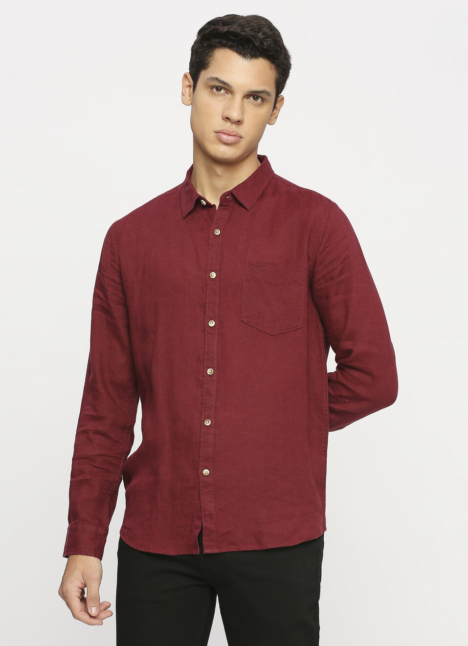 Burgundy Patch Pocket Full Sleeve Shirt, , large image number 1