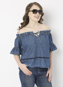 JOLIE DENIM OFF SHOULDER TOP | Pepe Jeans India