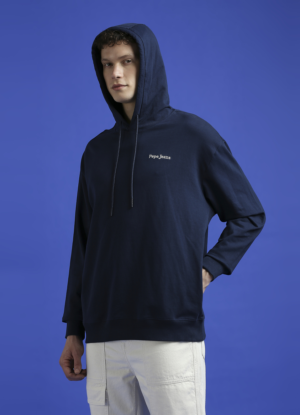Navy Back Print Full Sleeve Hooded Sweatshirt, , large image number 3