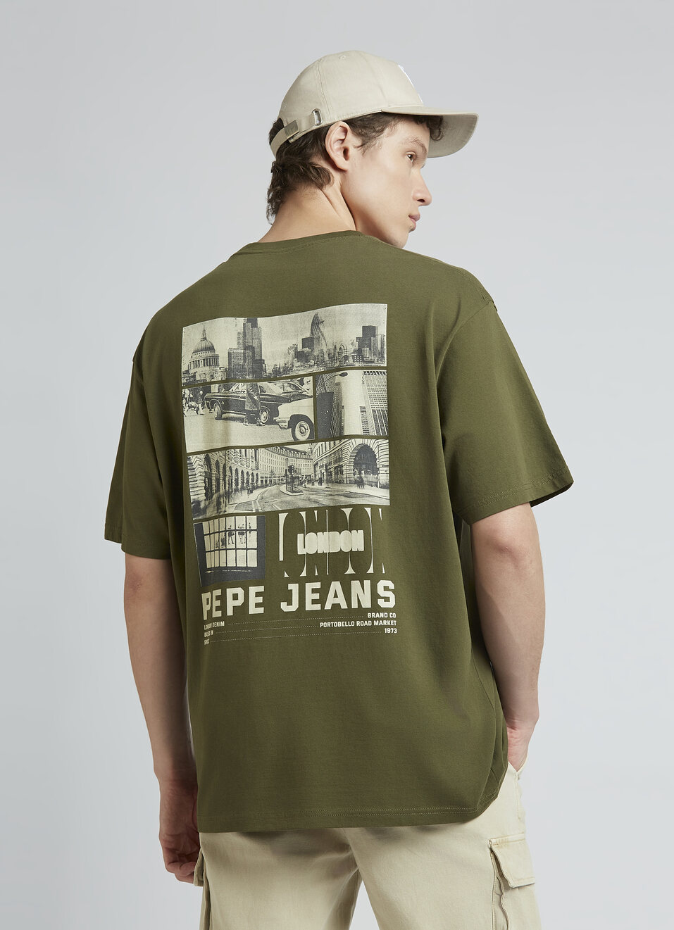 Olive Back Print Short Sleeve Oversized T-shirt, , large image number 0