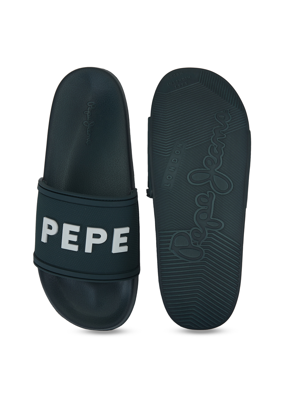 Men Green Slides With Arch Fit Footbed & Bold 3d Branding, , large image number 4