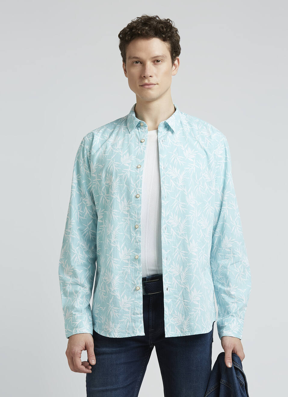 Blue Botanical Print Full Sleeve Shirt, , large image number 0