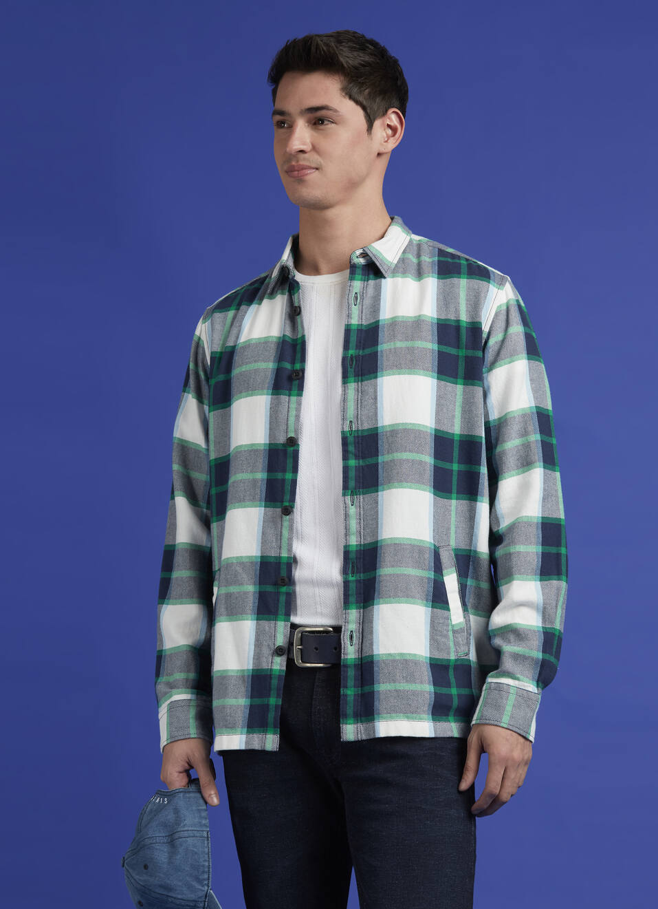 Blue Check Full Sleeve Oversized Shirt, , large image number 0