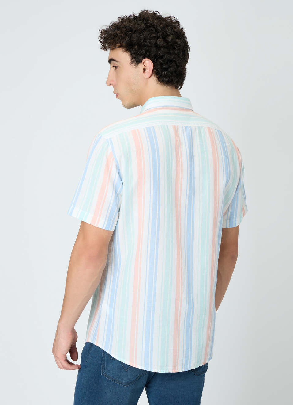 Men Blue Striped Shirt, , large image number 2