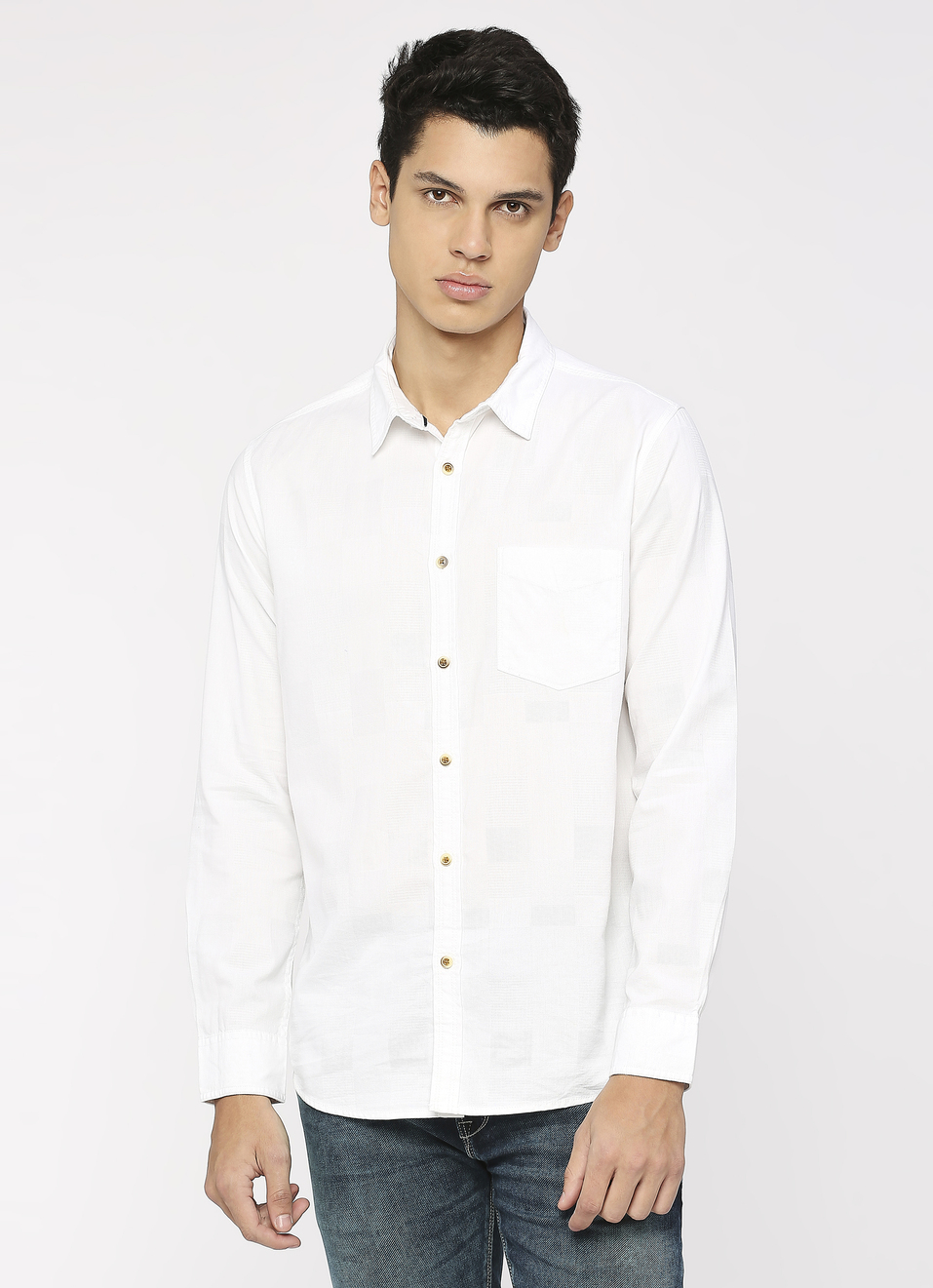 White Solid Full Sleeve Shirt, , large image number 1