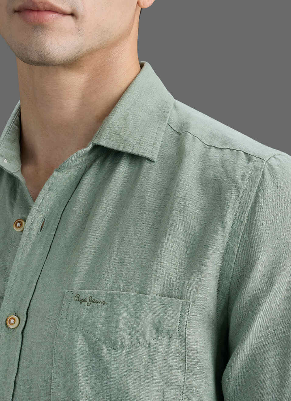 Men Light Green Solid Pure Linen Long Sleeve Shirt, , large image number 1