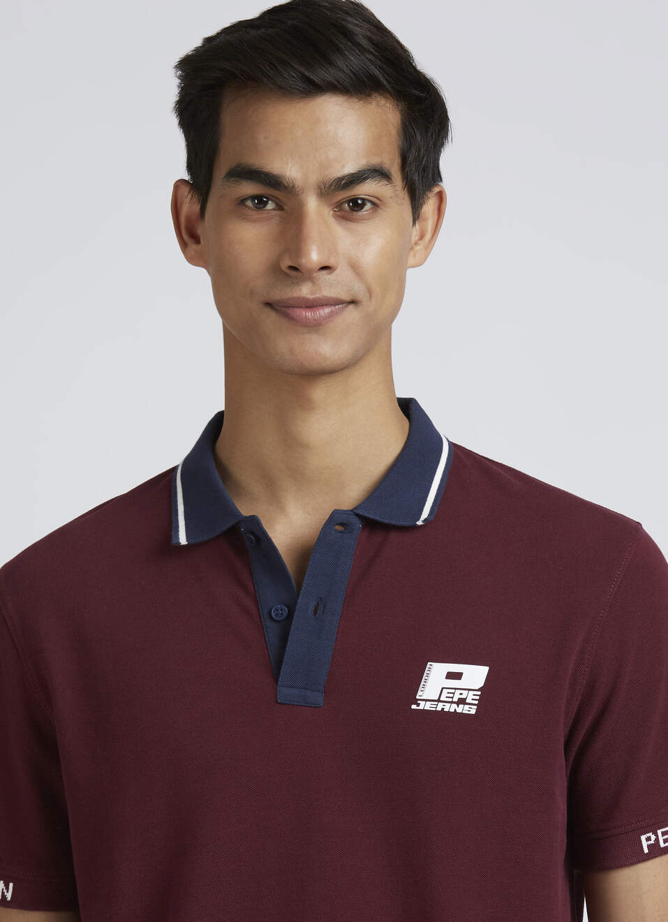 Burgundy Contrast Ribbed Collar Short Sleeves Polo, , large image number 4