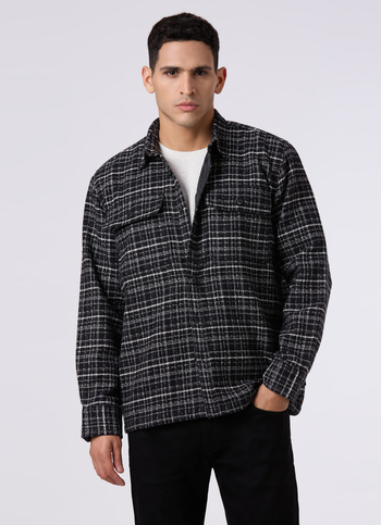 Men Oversized Black Checked Shacket