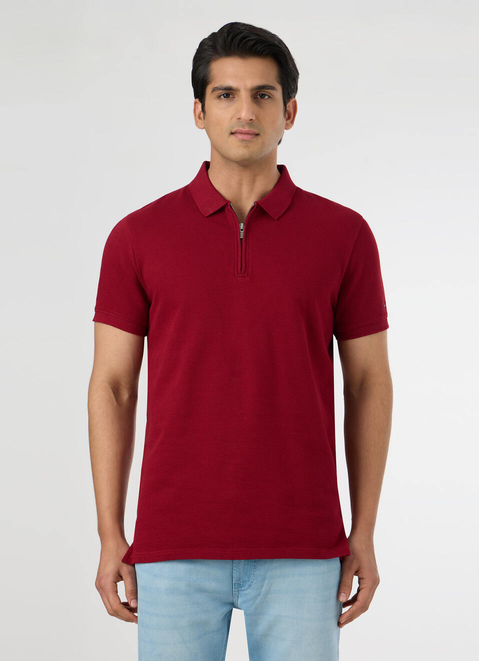 Men Red Polo Collar T-shirt, , large image number 1