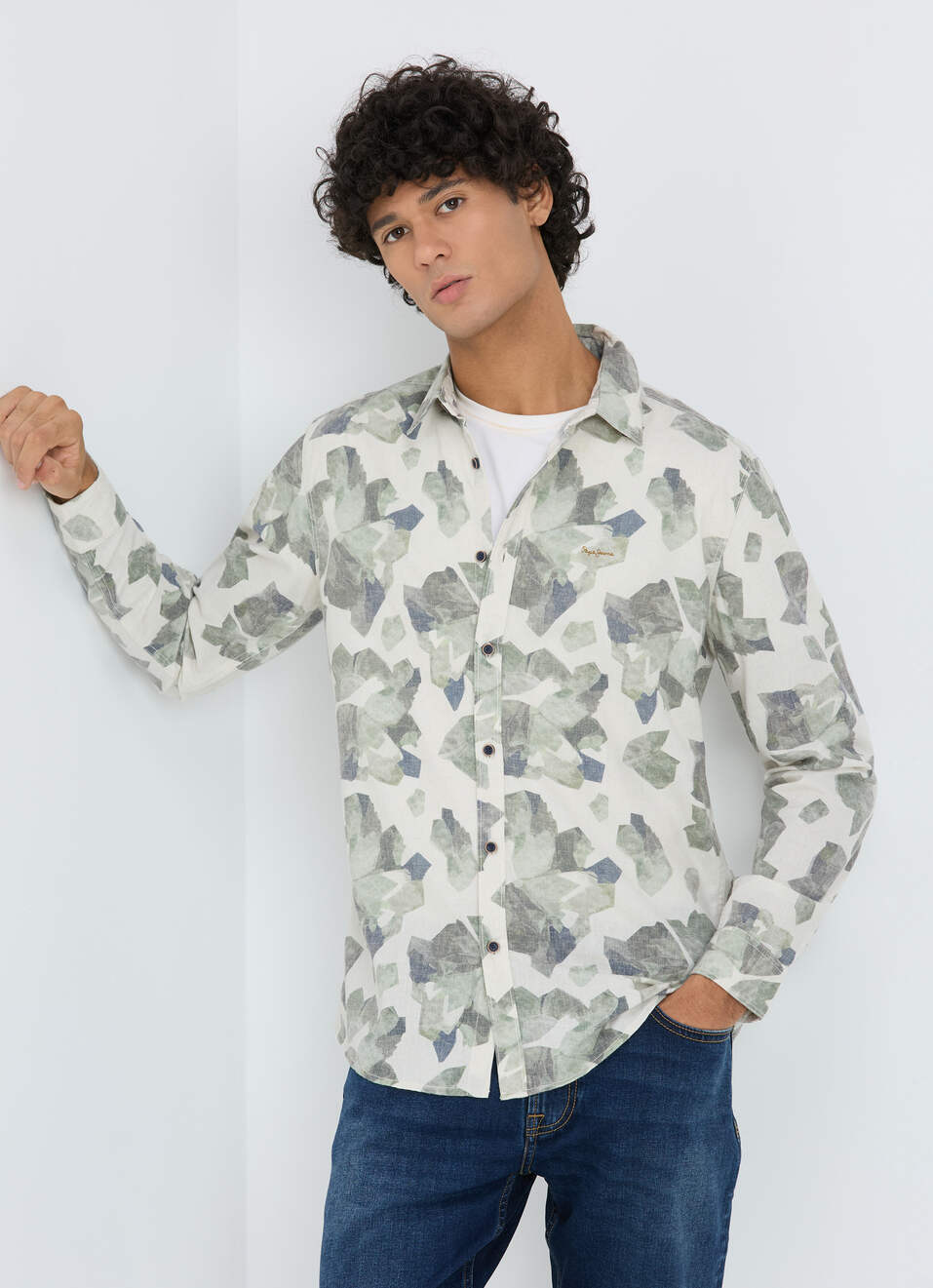 Men Olive Camouflage Print Full Sleeve Shirt, , large image number 0