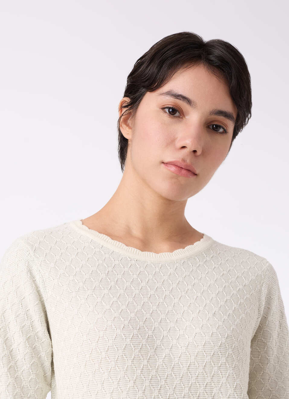Women Ecru Textured Flat Knit Top, , large image number 4