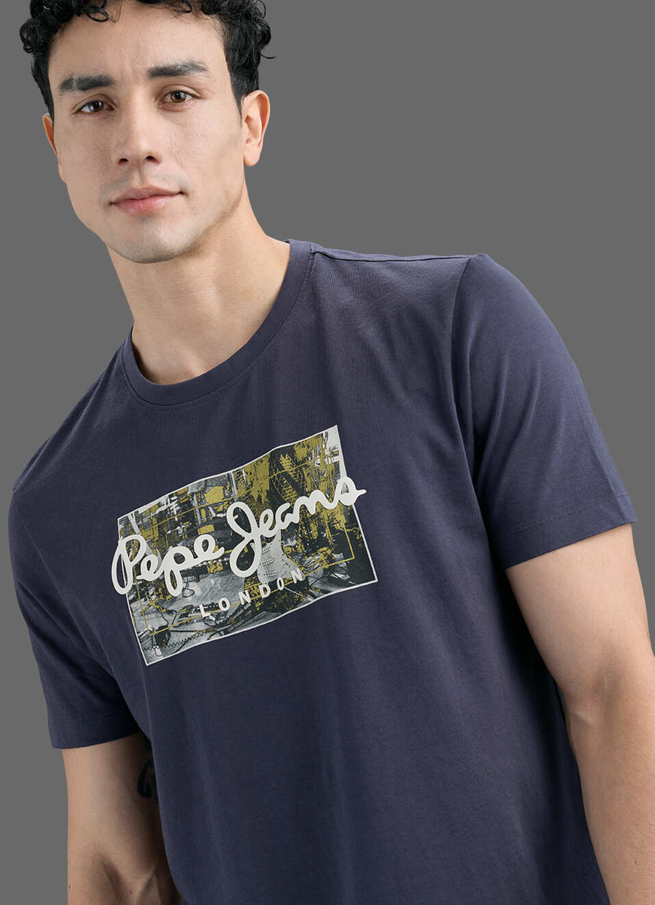 Men Grey Printed Slim Fit Short Sleeve T-shirt, , large image number 4