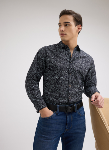 Men Black Floral Print Full Sleeve Shirt