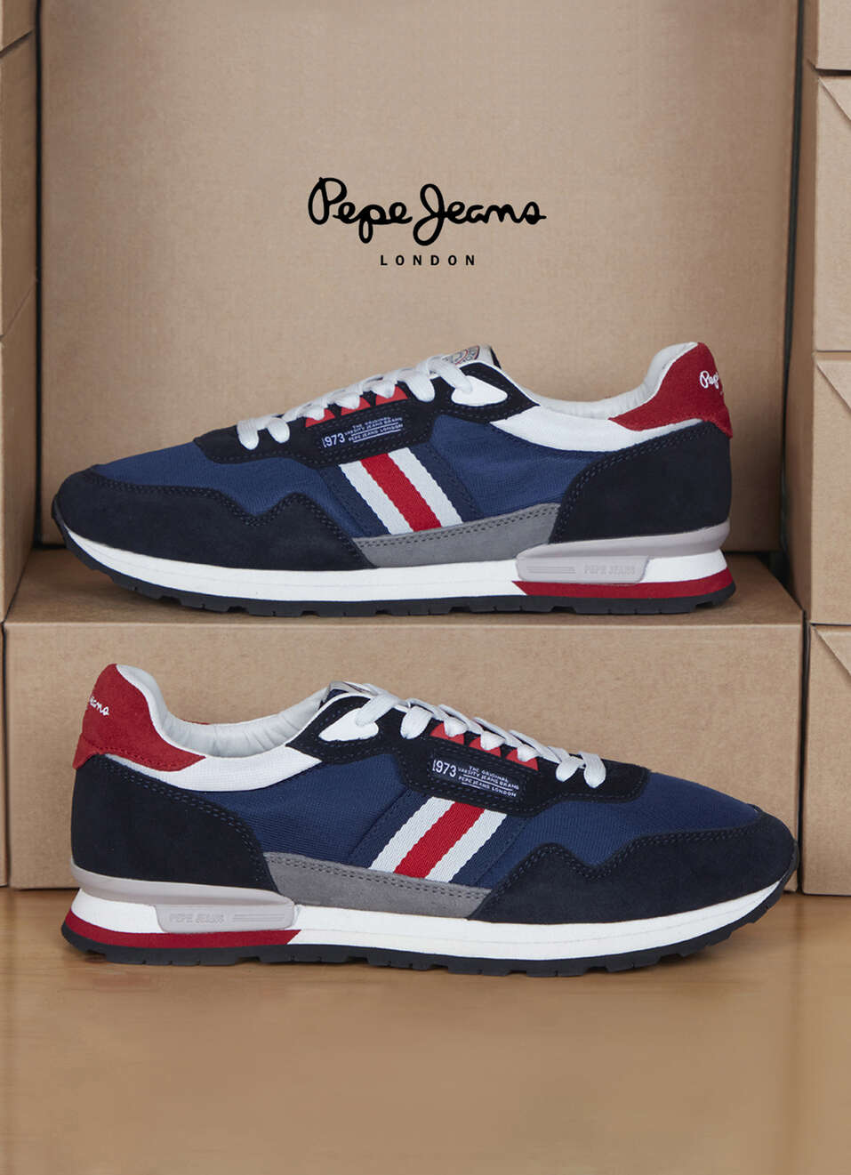 Men Navy Retro Inspired Sneakers, , large image number 0