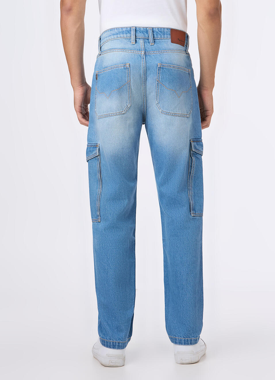 Men Light Blue Mid Rise Utility Cargo Jeans, , large image number 3