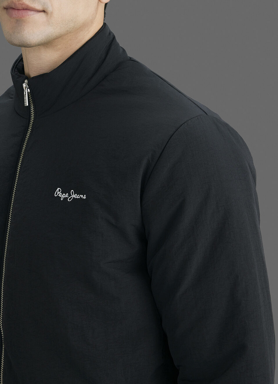 Men Black Solid High Neck Long Sleeve Jacket, , large image number 1