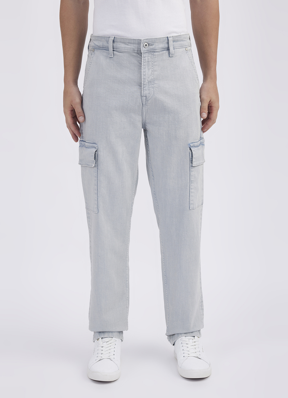Men Blue Mid Rise Straight Cargo Jeans, , large image number 2