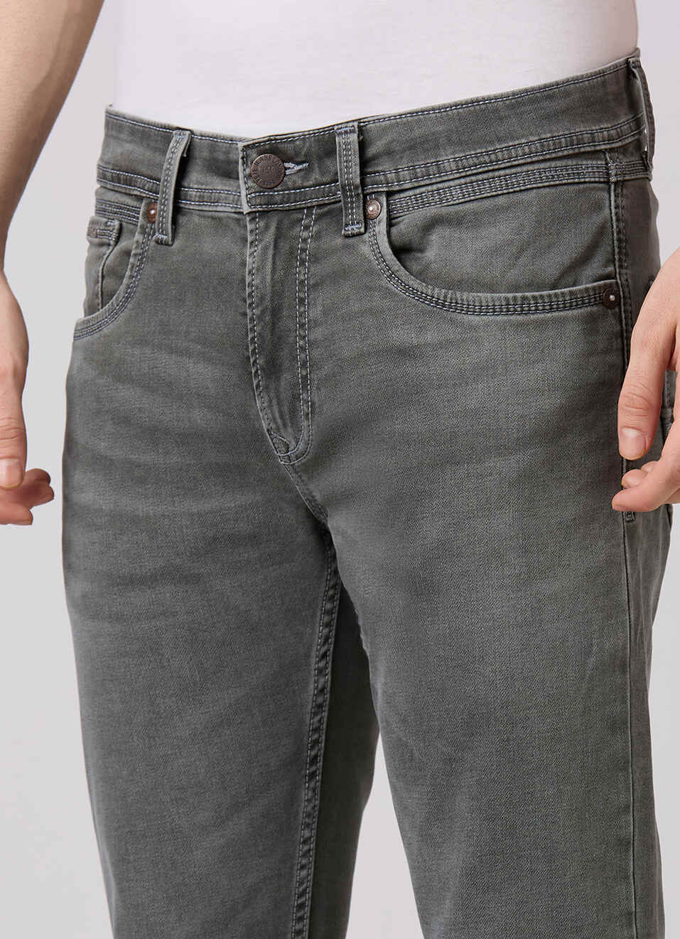 Men Grey Mid Rise Slim Fit Stretchable Jeans, , large image number 4