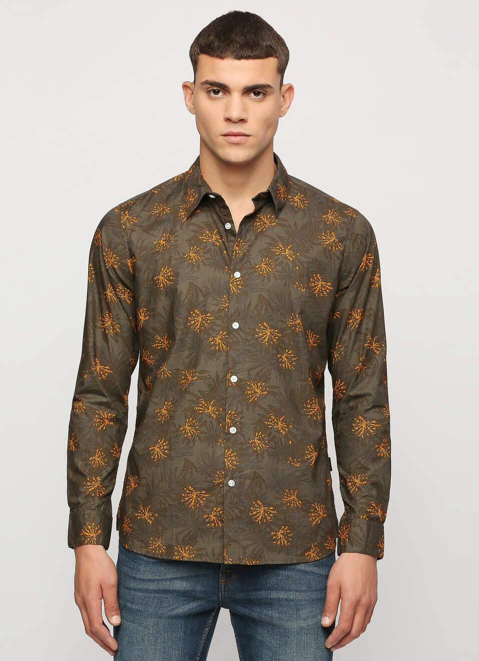 Olive Printed Full Sleeve Shirt, , large image number 1
