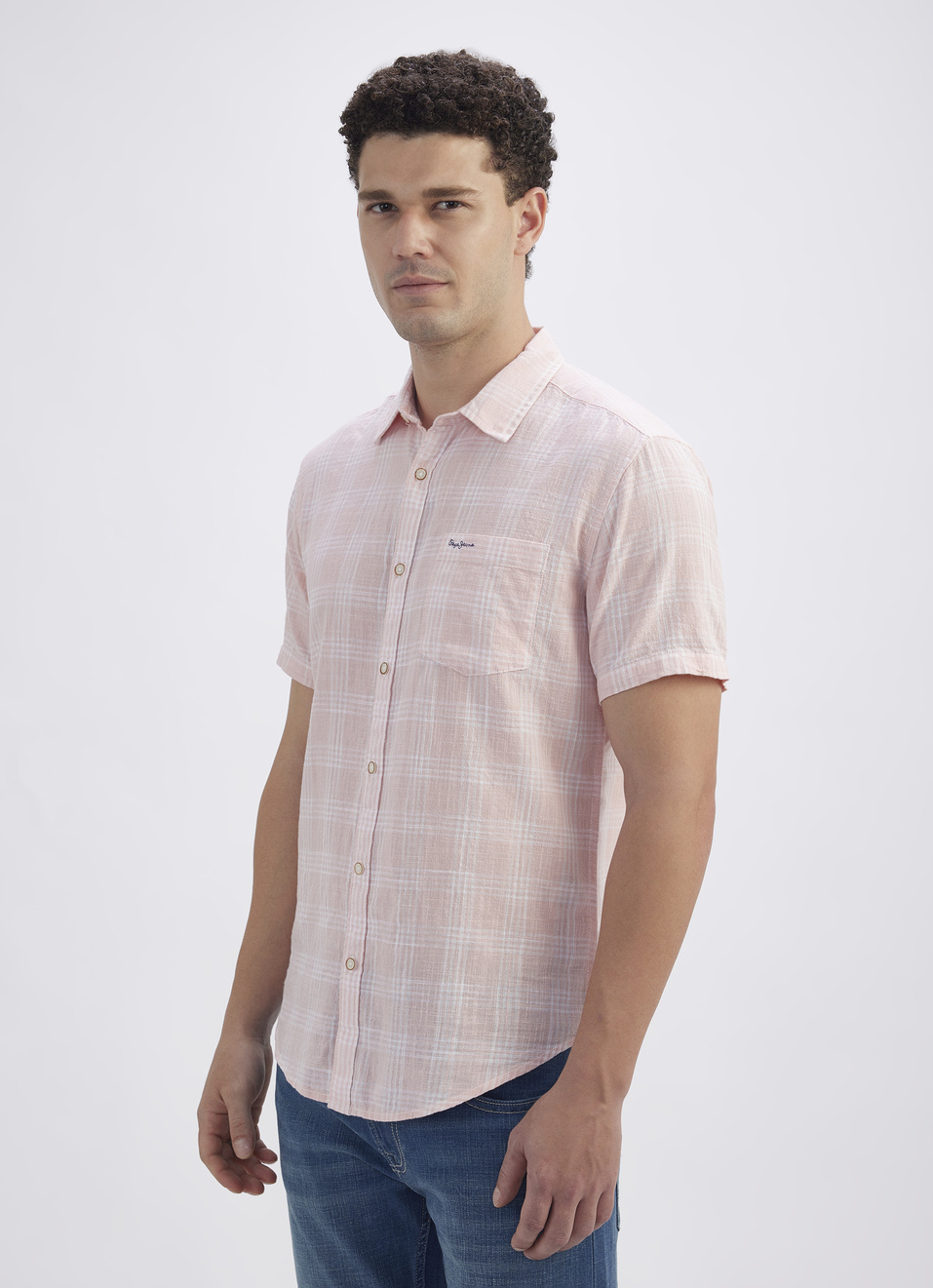 Men Peach Check Short Sleeve Shirt, , large image number 3